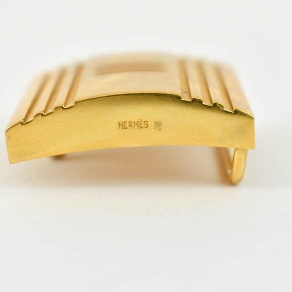 HERMES: Black/Brown, Leather & Gold "H" Buckle Belt fits 25" to 28" (wb) - Picture 7 of 11